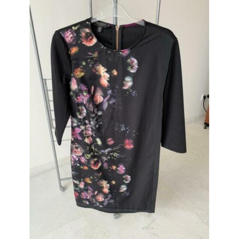 Ted baker zwarte jurk met bloemen mt 38 40