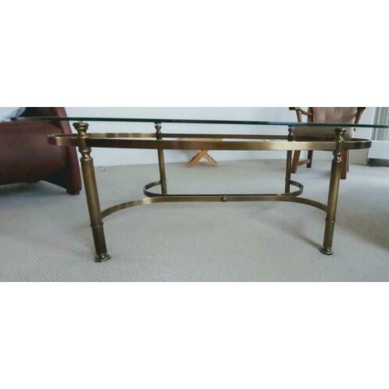 Salontafel glasplaat met onderstel van messing