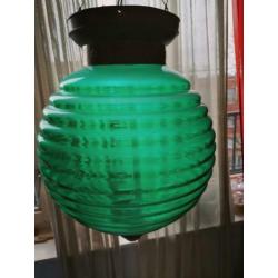 hanglamp antiek groen glas met koper