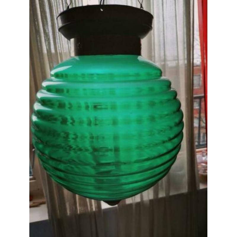 hanglamp antiek groen glas met koper