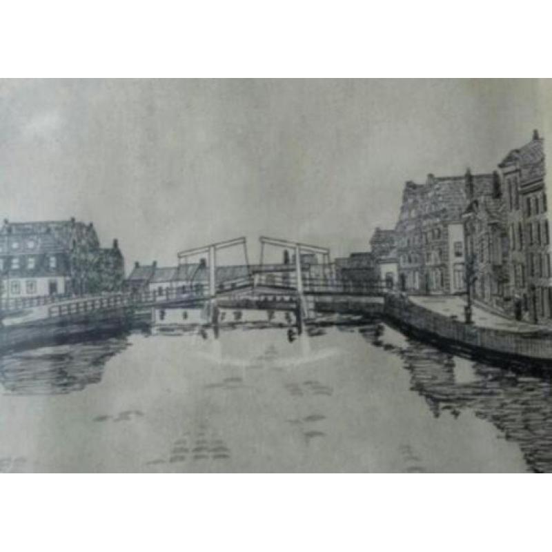 prachtige tekening Haarlem Spaarne Wim Koster (1897-1989)