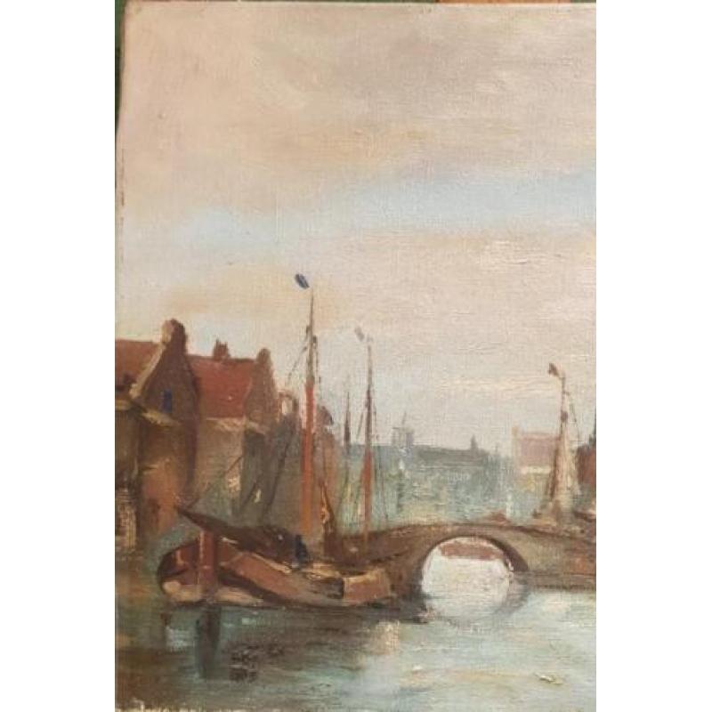 doek, 26 x 41, Hollandse haven, C. van Waning 1861 - 1929