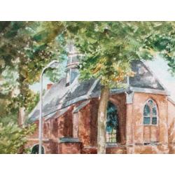 Aquarel gemaakt door Wim Kern van de Oude Kerk te Heemstede