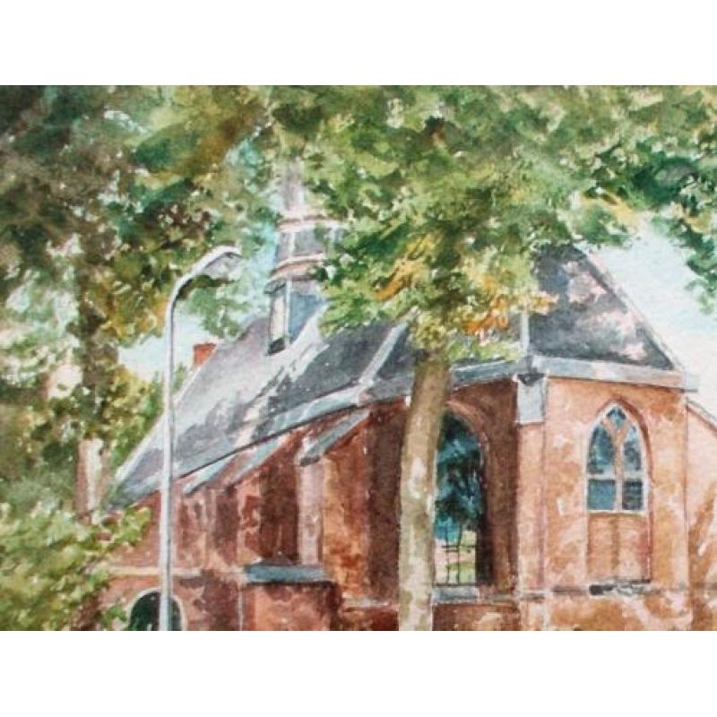 Aquarel gemaakt door Wim Kern van de Oude Kerk te Heemstede