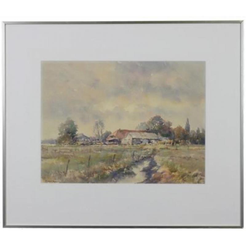 Aquarel boerderij winter - Frans Manders