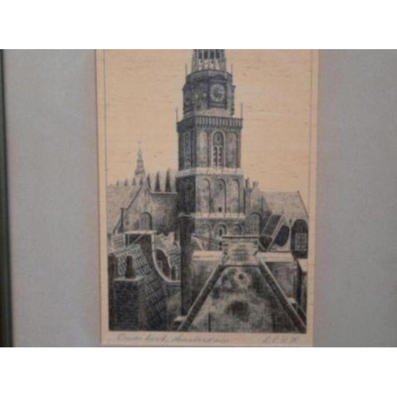 Oude kerk amsterdam tekening L.E.D.K 1920