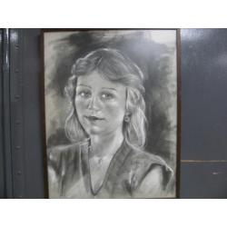 Houtskool tekening Portret 1978 Gesigneerd Kunsthandel breda