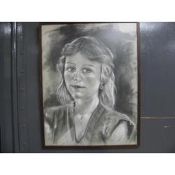 Houtskool tekening Portret 1978 Gesigneerd Kunsthandel breda