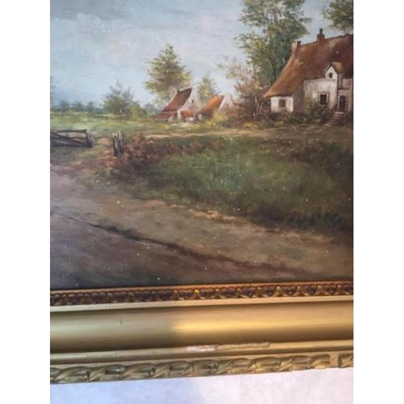 Schilderij - olieverf op paneel - boerenlandschap