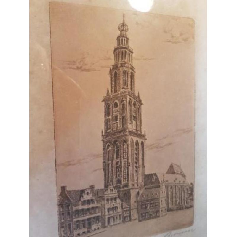 Oude print in lijst groningen Martinitoren