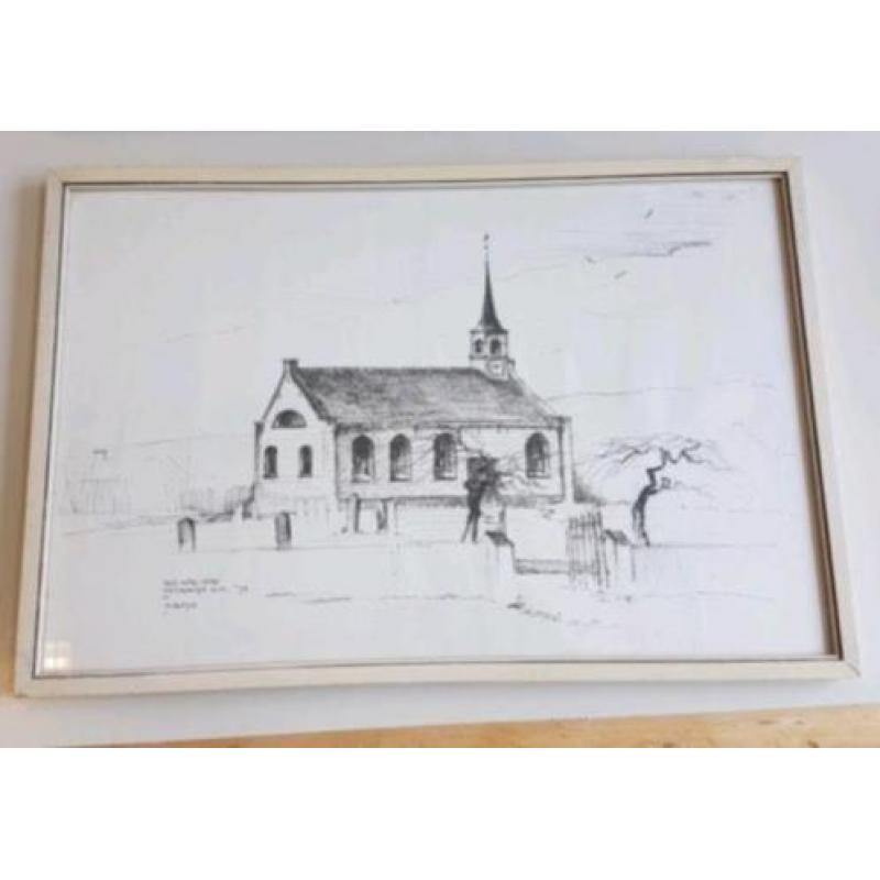 Tekening Ned. Herv. kerk Noordwijk Marum H. Kleyn. Groningen