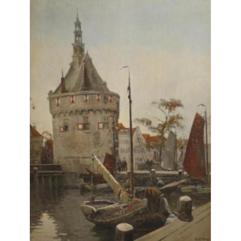 W.A. Knip - aquarel - Hoofdtoren van Hoorn