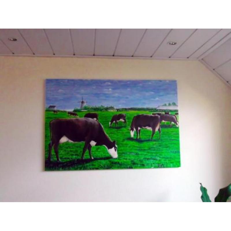 Groot uniek schilderij Koeien, 80x120cm / Hollands landschap