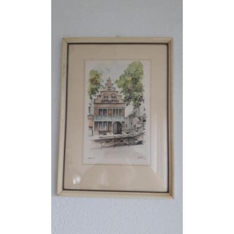 Heksenwaag Oudewater zeldzame Aquarel van rond 1956