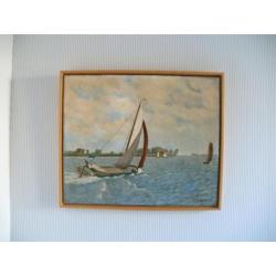 Friese tjalk, sneekermeer, k. veldhuizen 1953, olieverf