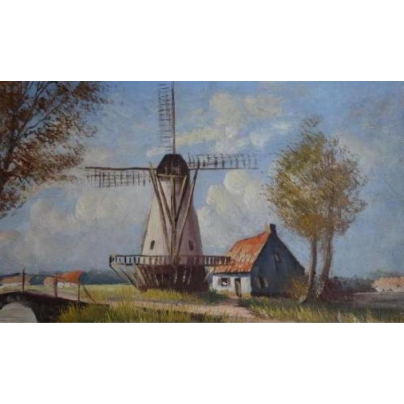 OLIEVERF WITTE MOLEN IN DE POLDER * Gesigneerd *