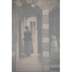 Antiek eiken lijst met antieke repro Pieter de Hooch 1926