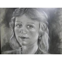 Houtskool tekening Portret 1978 Gesigneerd Kunsthandel breda