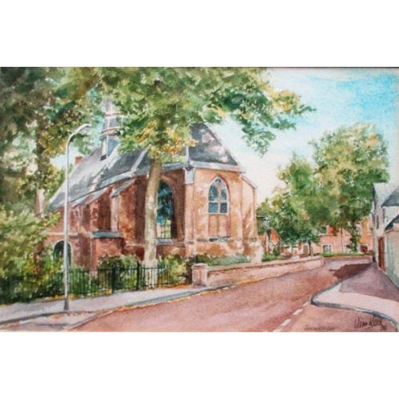 Aquarel gemaakt door Wim Kern van de Oude Kerk te Heemstede