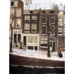 Oude druk Lauriergracht Amsterdam signatuur G.H. Breitner