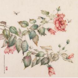 Chinese aquarel (Zomerkoningin) van Magdaleen de Rooy Taen