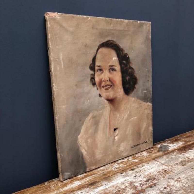 oud sleets portret van engelse dame schilderij kunst vrouw