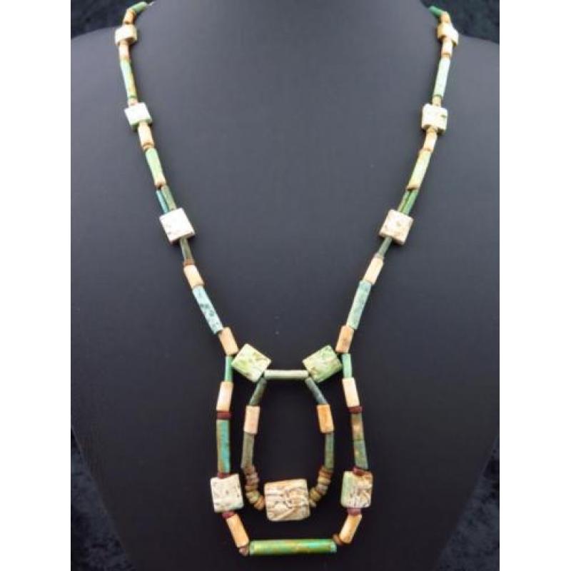 Necklace made of Egyptian faience mummy beads and 13 Eye of