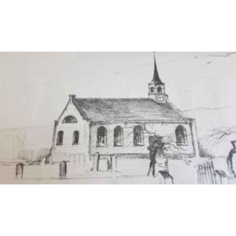 Tekening Ned. Herv. kerk Noordwijk Marum H. Kleyn. Groningen