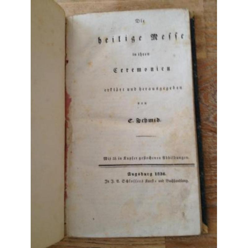 Schmid Die Heilige Messe 1836 met 34 gravures halfleren band