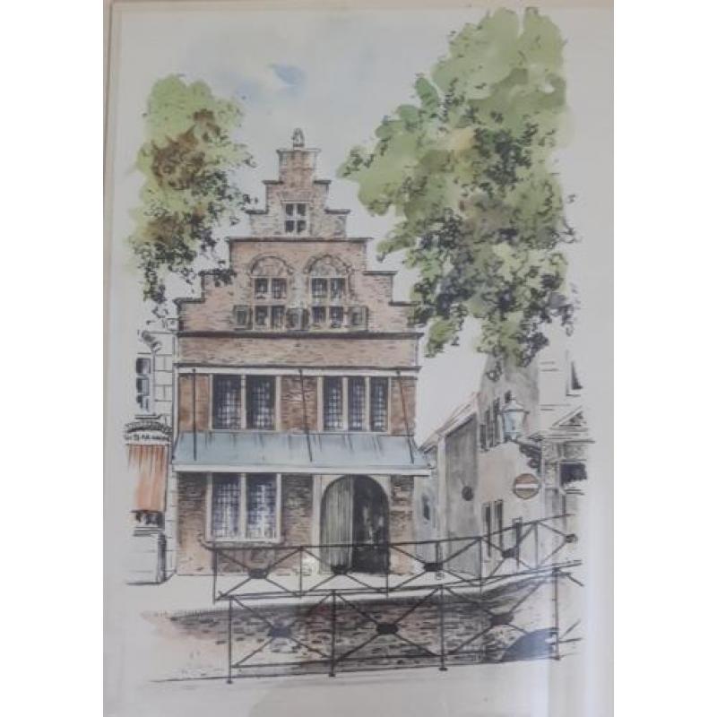 Heksenwaag Oudewater zeldzame Aquarel van rond 1956