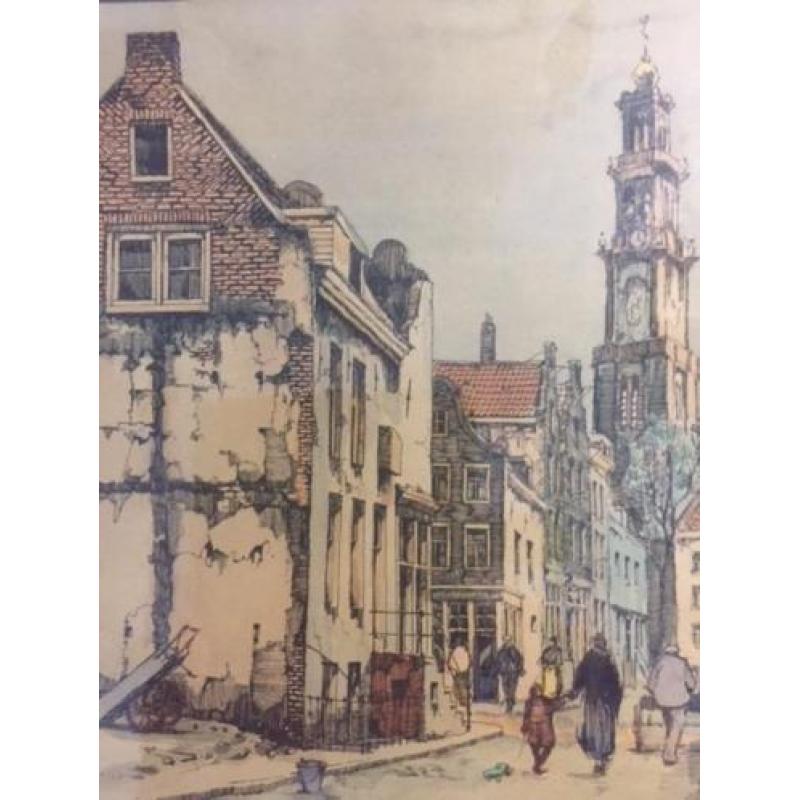 Aquarel van Jan Korthals. Uitzicht op de Westertoren