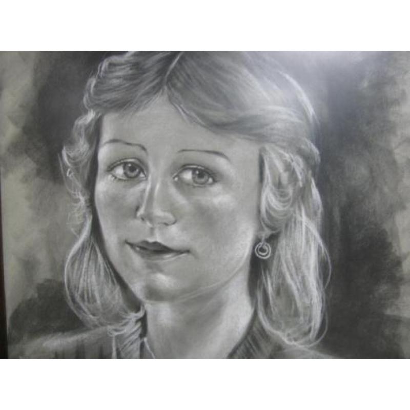 Houtskool tekening Portret 1978 Gesigneerd Kunsthandel breda