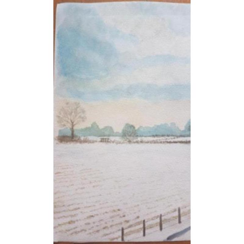 Aquarel winterlandschap gesigneerd