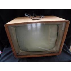 Oude Philips Zwart wit Televisie Jaren 50/60 noten houten TV