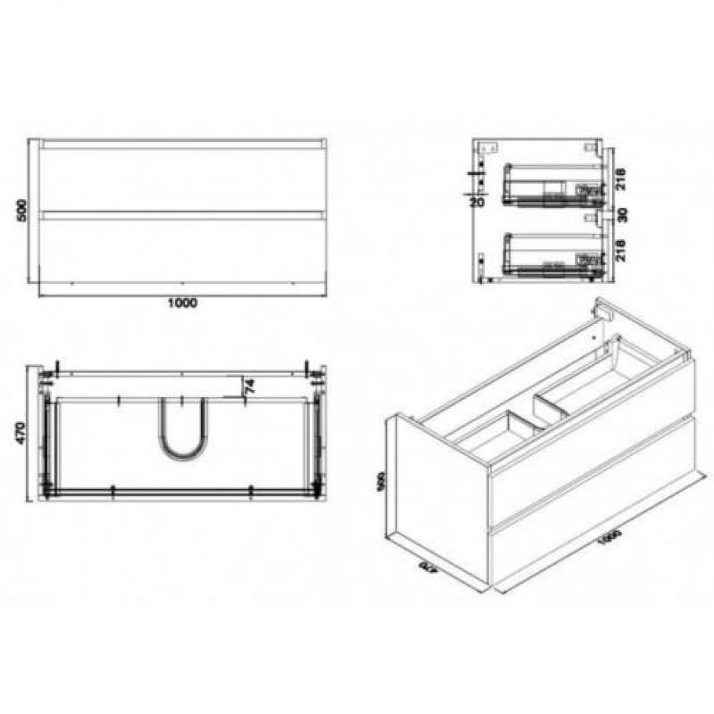 Onderkast Luna 100X47 Wit (2 Laden)