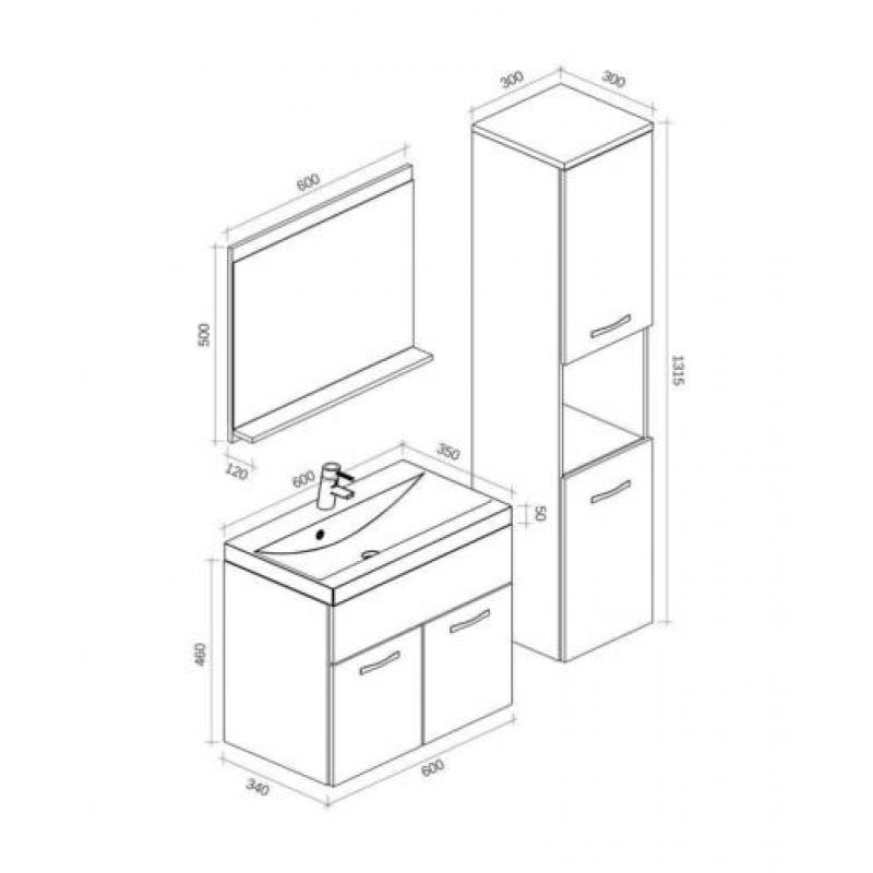 Badkamermeubel Montreal wit 60 cm - Badmeubel complete set